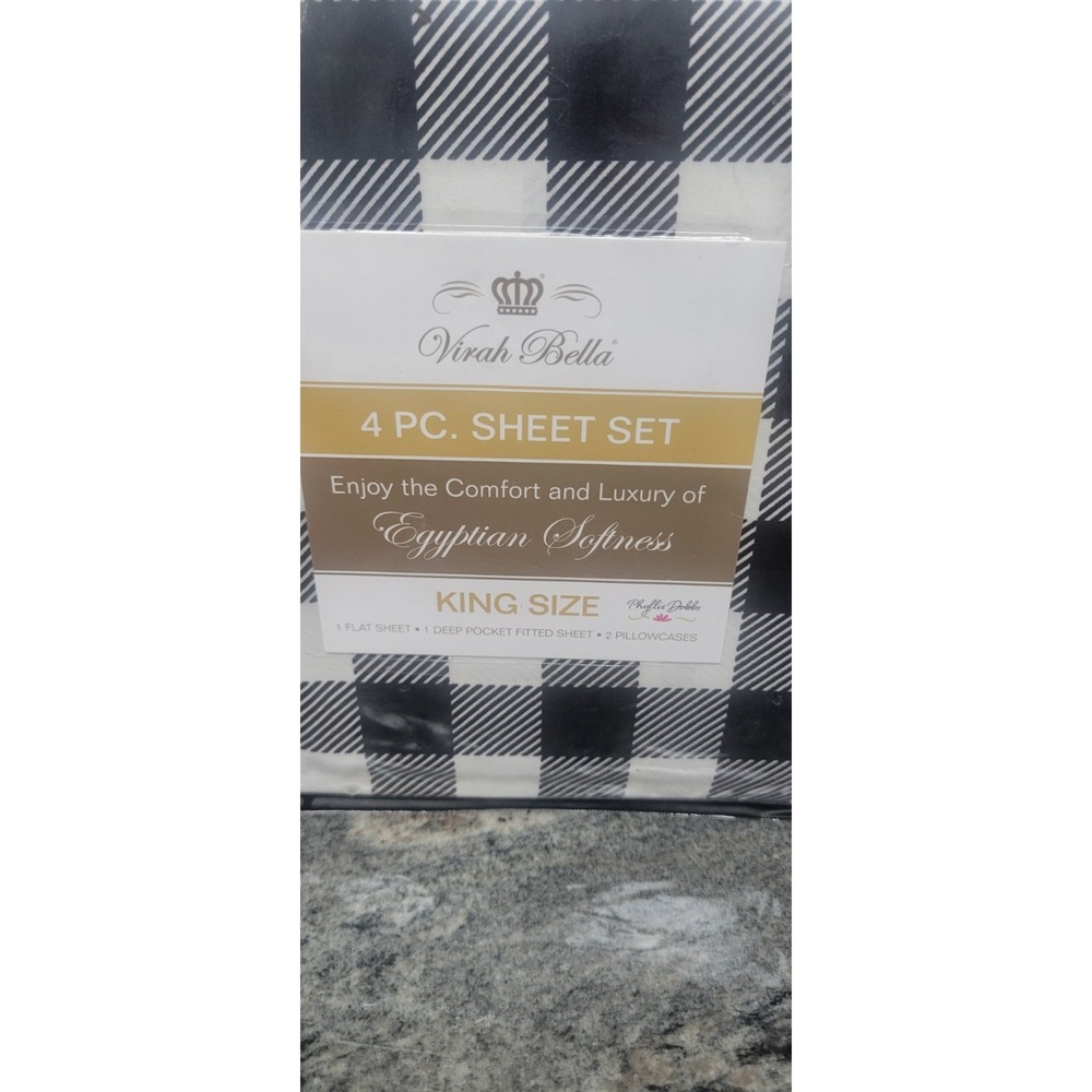 Virah Bella - Buffalo Bear Plaid - Black & White 4-Piece Sheet Set